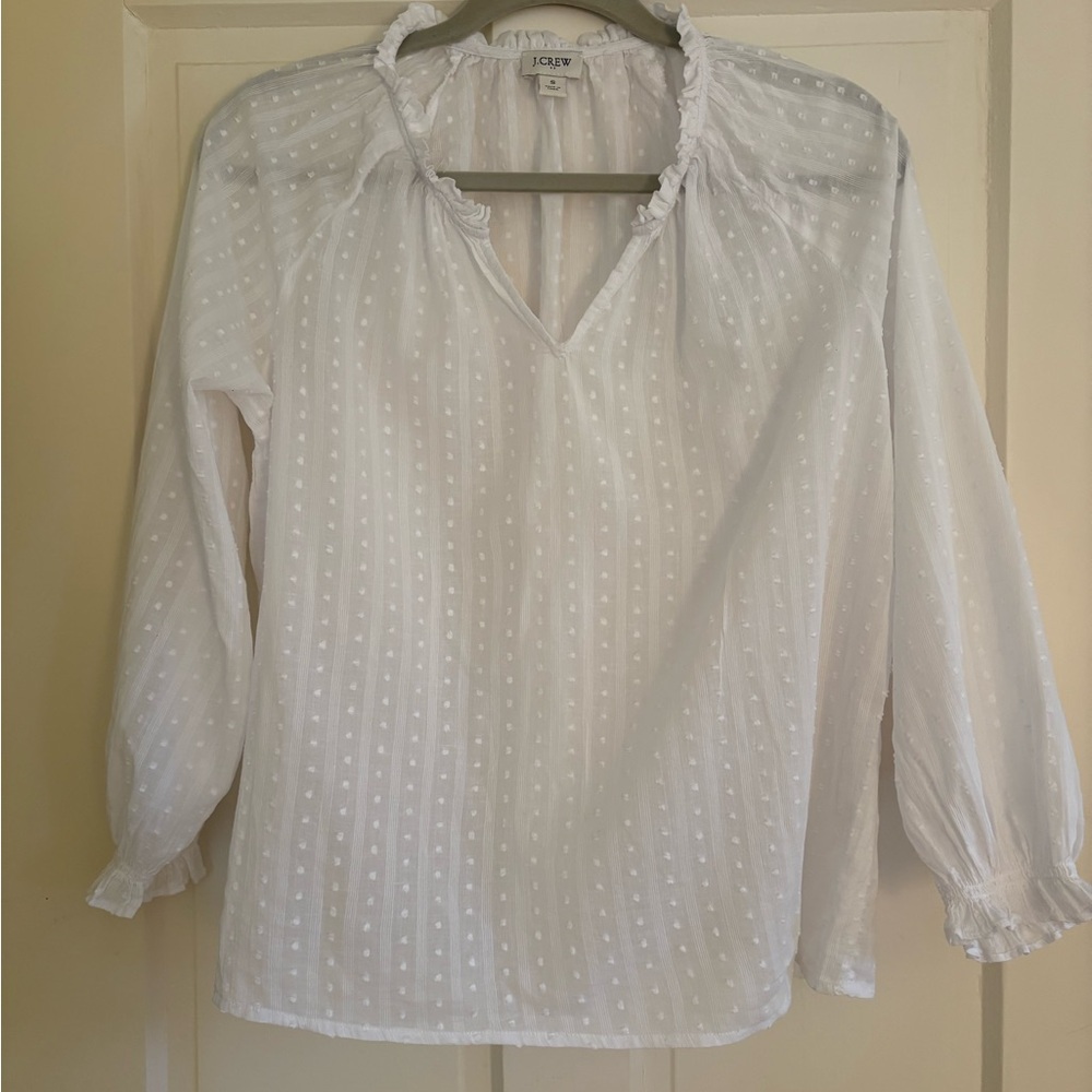 J. Crew White Textured Peasant Style Blouse